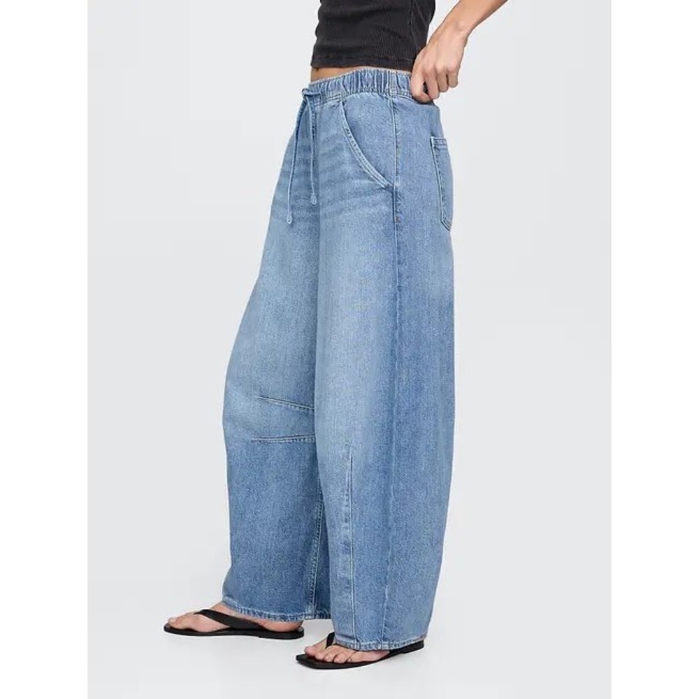 Gap Womens Mid Rise UltraSoft Easy Horseshoe Jeans XL Barrel Leg Elastic Waist
